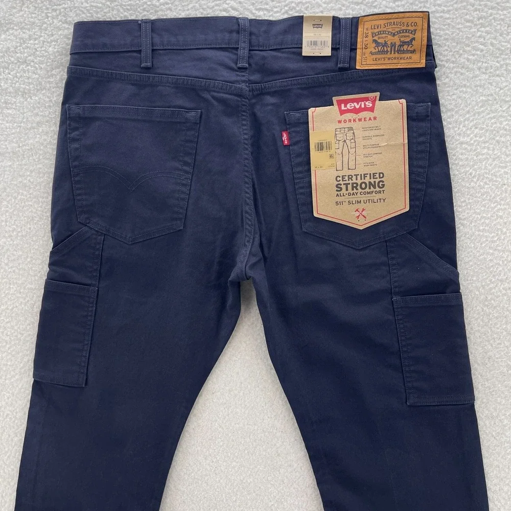 Levis Pants Mens 38x30 Blue 511 Slim Utility Canvas Carpenter Y2K 90s Workwear